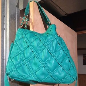 Teal faux leather satchel handbag